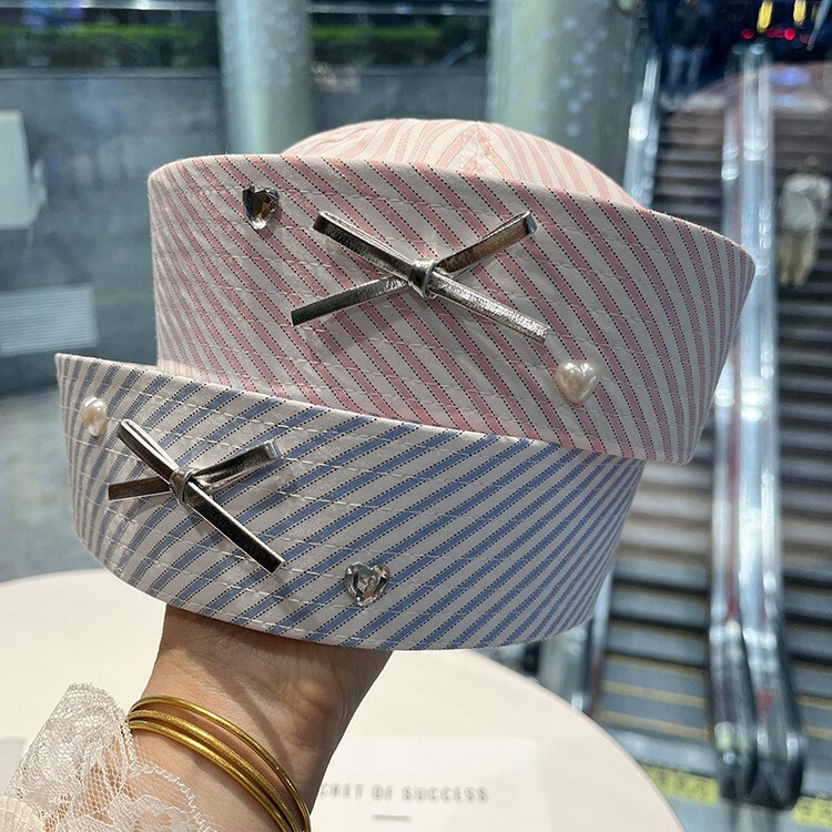 かわいい KT 猫セーラー帽子女性の新しい弓ホットダイヤモンド盆地帽子ミレニアムホットガールフリップつばネイビーベレー帽トレンディ|undefined