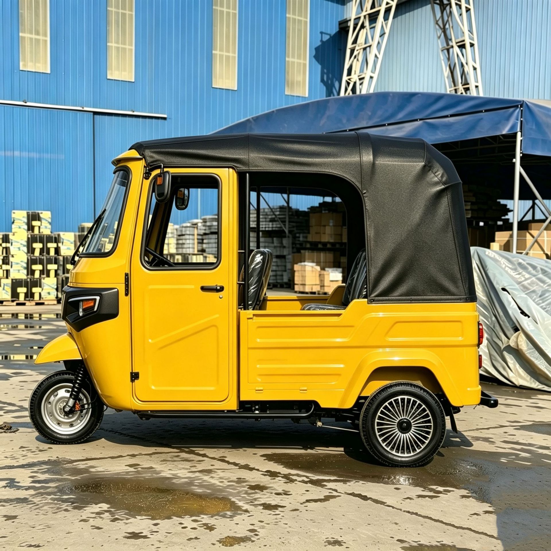 Yellow fully enclosed passenger tricycle for cross-border transportation in Southeast Asia and Africa, foreign trade export for passenger transport