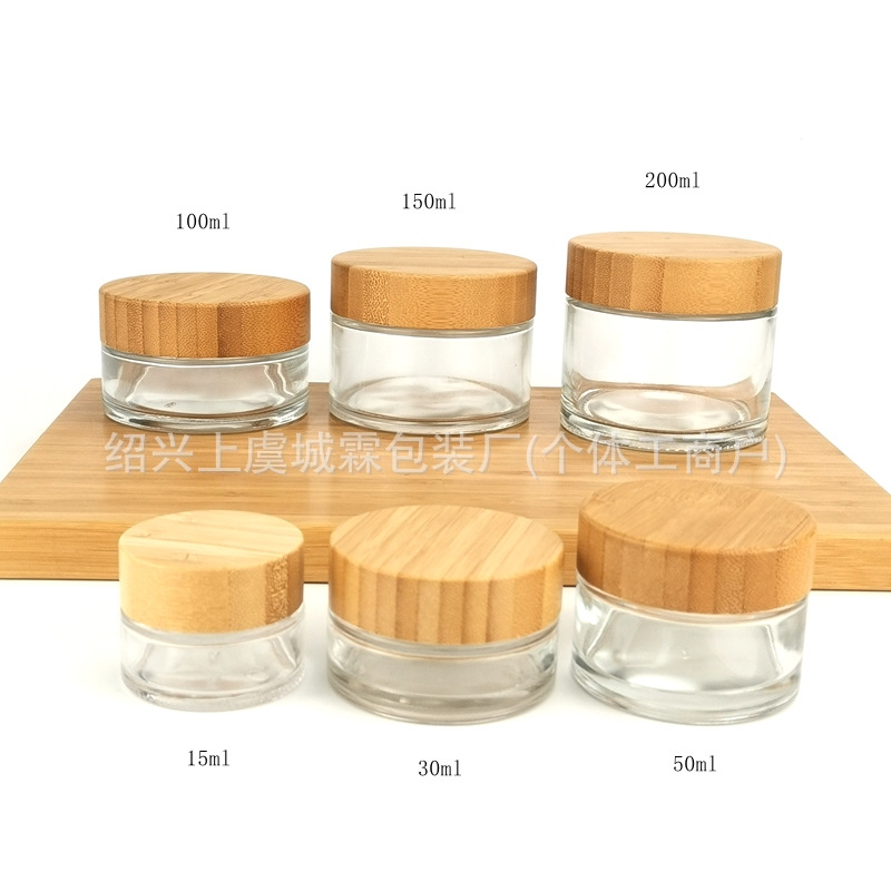 100g; transparent bottle + bamboo lid; glass