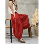 现货复古拼接灯笼裤多片毛边宽松显瘦个性大码南瓜裤女夏