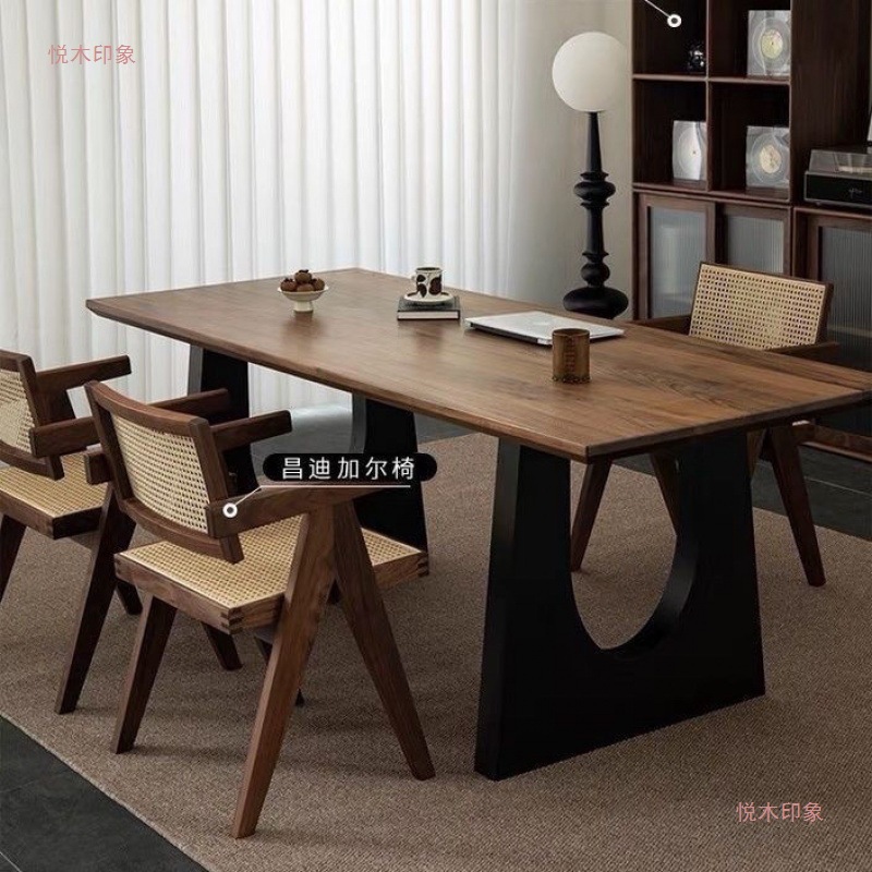 Solid Wood Dining Table Walnut Color Living Room Large Long Desk Workbench Large Board Dining Desk Integrated Conference Desk