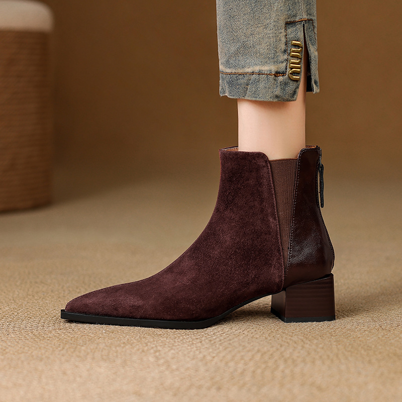 ちょ CHIKO Chetanzi Pointy Toe Block Heels Ankle Boots