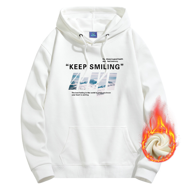 Fleece-lined thick hooded sweater men's Korean-style trendy men's hooded sports hoodie men's student coat-30HM3680