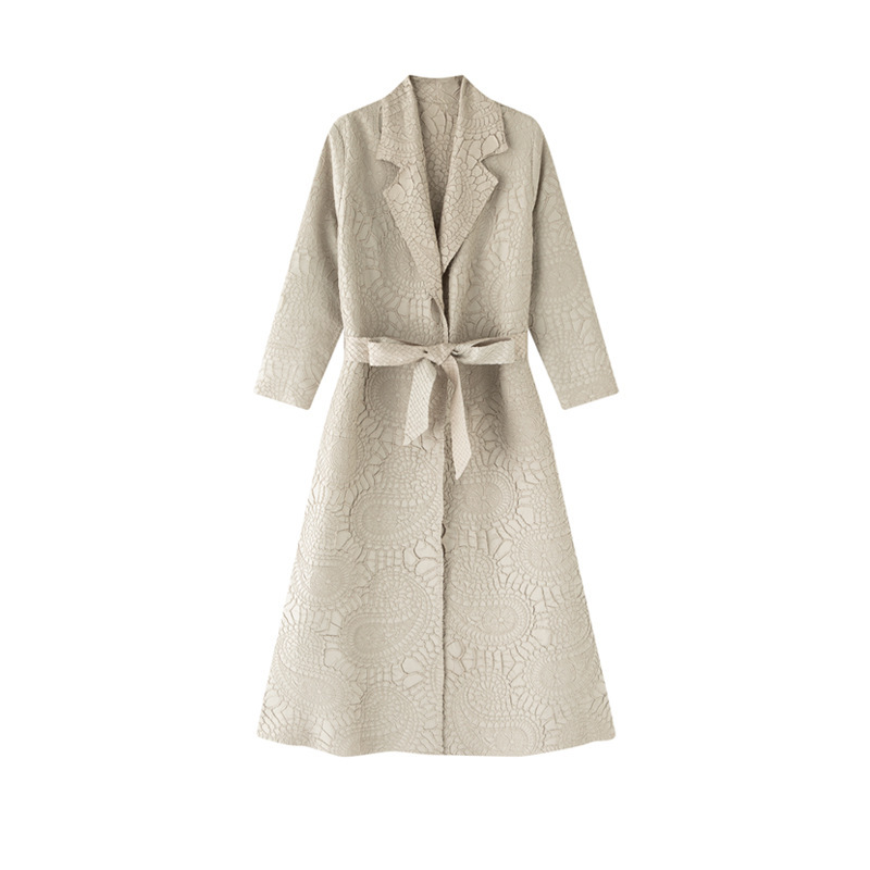 Miyake Pleats 2025 Heavy Embroidery Jacquard Waist-Tie Trench Coat for Women, New Autumn/Winter Korean Style Overcoat Miyake Pleats 2025 Heavy Embroidery Jacquard Waist-Tie Trench Coat for Women, New Autumn/Winter Korean Style Overcoat