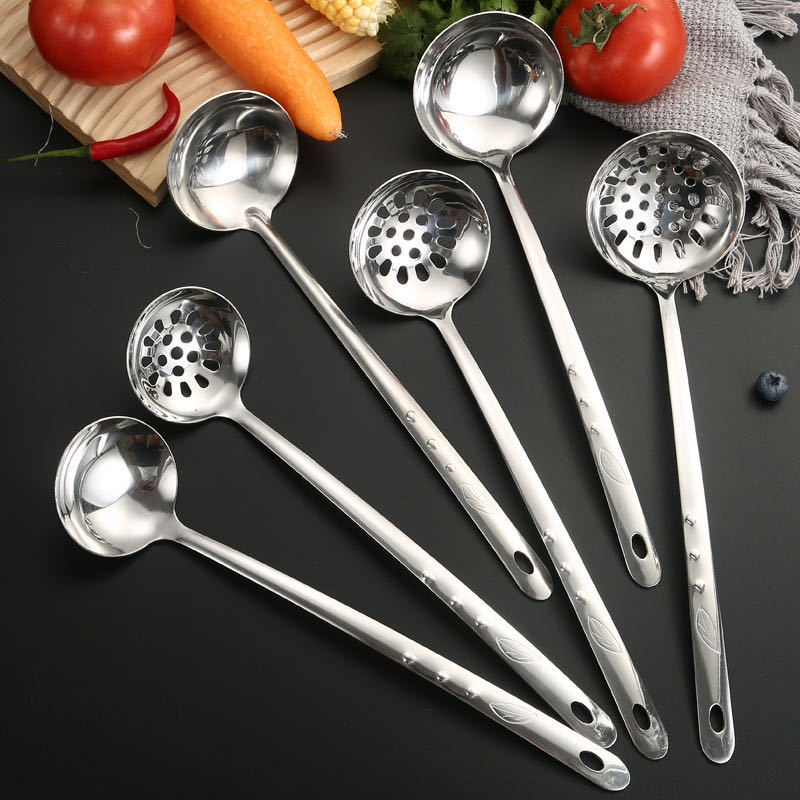 Cuchara de goteo de hojas para el hogar de acero inoxidable, colador, restaurante comercial, cuchara de mango largo, cuchara de olla caliente, cuchara de cocina alargada