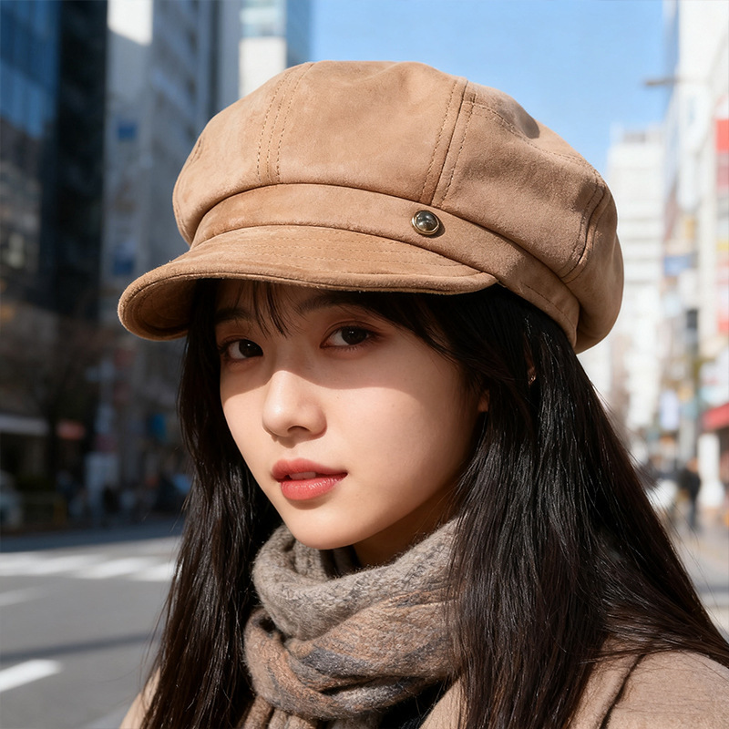 一帽多戴韩版时尚麂皮绒八角帽子女秋冬贝雷帽显脸小保暖前进帽潮|undefined