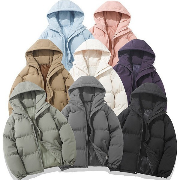 メンズ綿服2025冬新作ゆったりフード付き無地厚手保温カップル用パンコート綿服|undefined