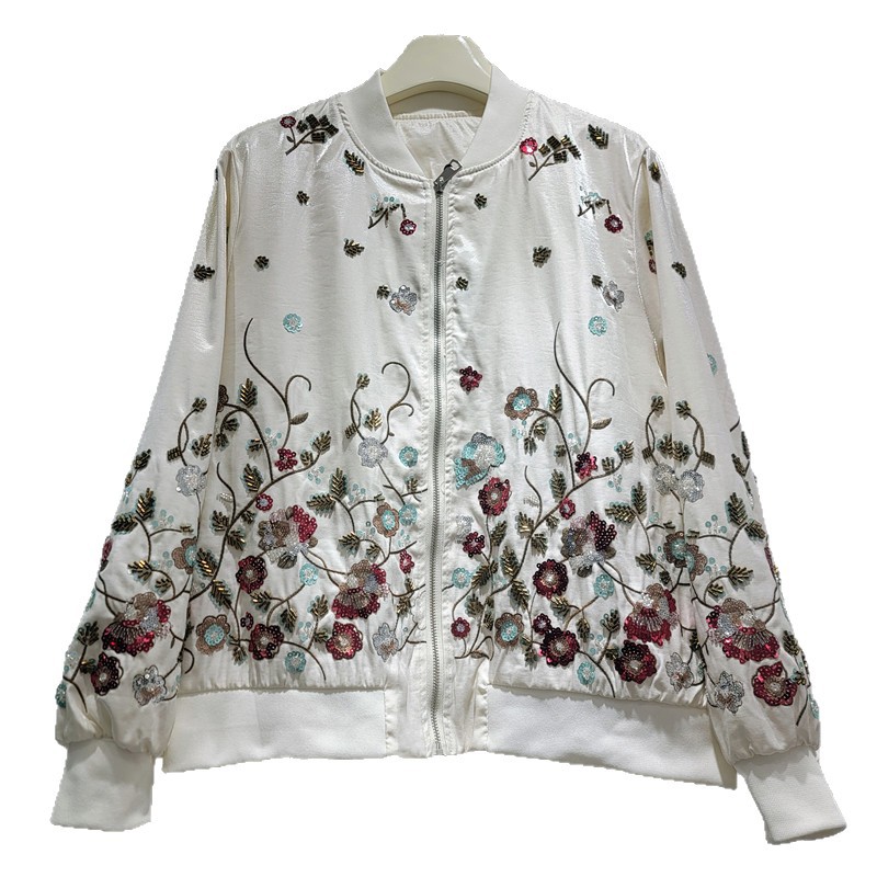 Chaqueta de Béisbol Satinada con Bordado para Mujer Estilo Retro para Primavera