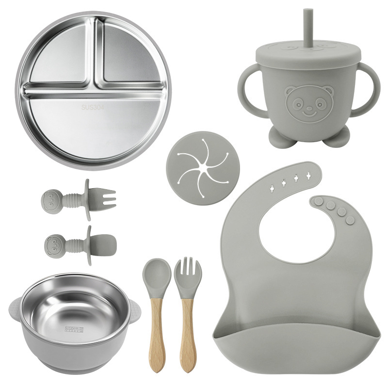 Juego de vajilla de acero inoxidable para niños de Amazon, tazón de alimentos, alimento de silicona a prueba de caídas, vajilla para bebés y madres