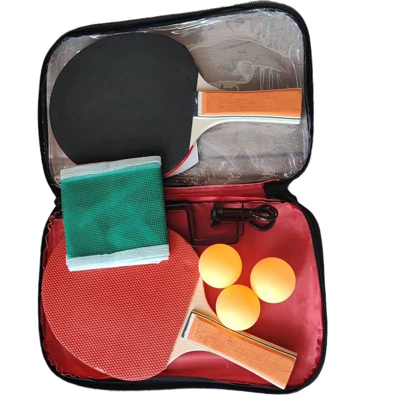 Juego de raquetas de tenis de mesa para comercio exterior, incluye pelotas de tenis de mesa, raqueta, red, bolsa para raqueta, alta elasticidad, portátil.