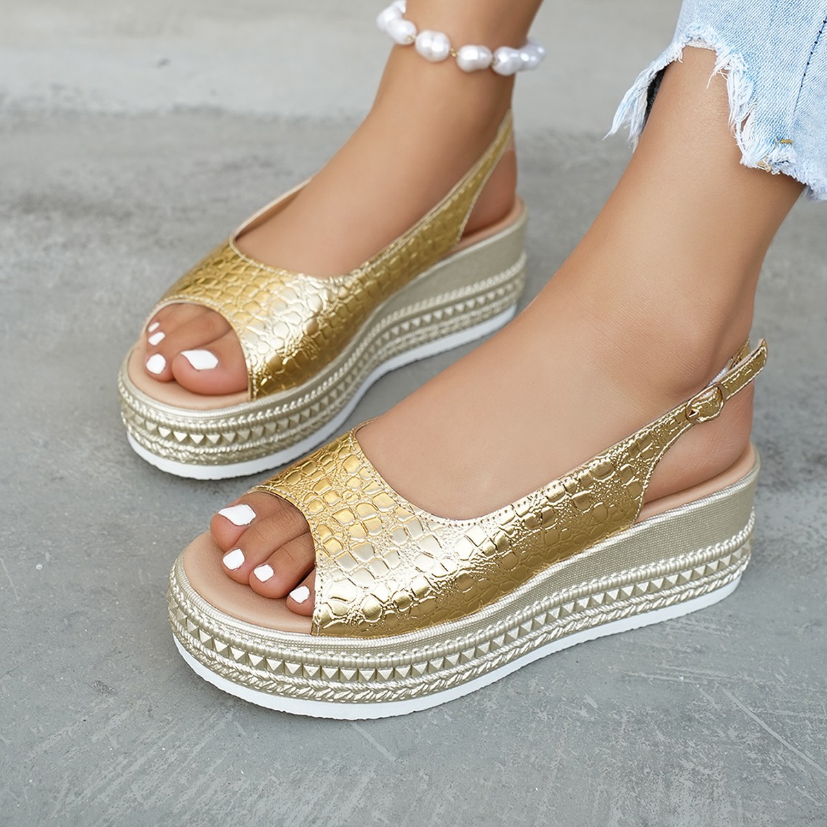 Women's Wedge Sandals Summer New Style Plus Size European American Style Cross Strap Open Toe Roman_voghion.com