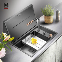 阿萨斯隐藏水槽翻盖式面板隐形水槽智能升降龙头下沉式台下洗菜盆