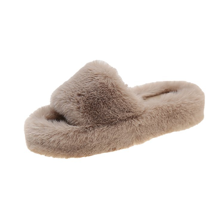 2023 new thick bottom one-word solid color foreign trade plus size fleece slippers flat bottom plush fur slippers casual fashion_voghion.com