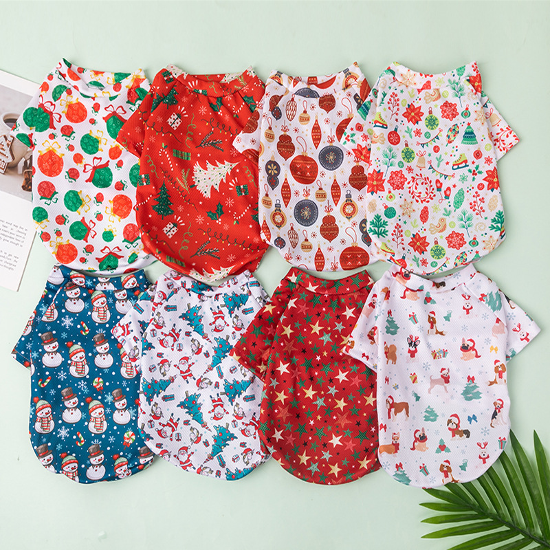 Christmas new dog clothes printed teddy bear cartoon pet vest summer clothing small dog cat clothing