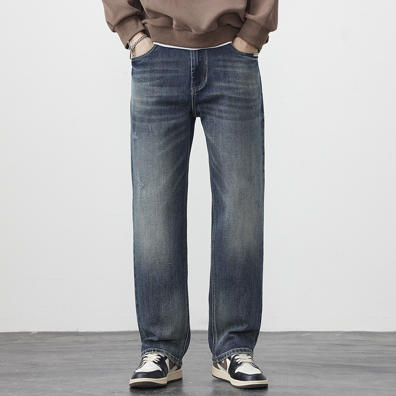 Jeans Elásticos Rectos para Hombre de Algodón Casual Diario