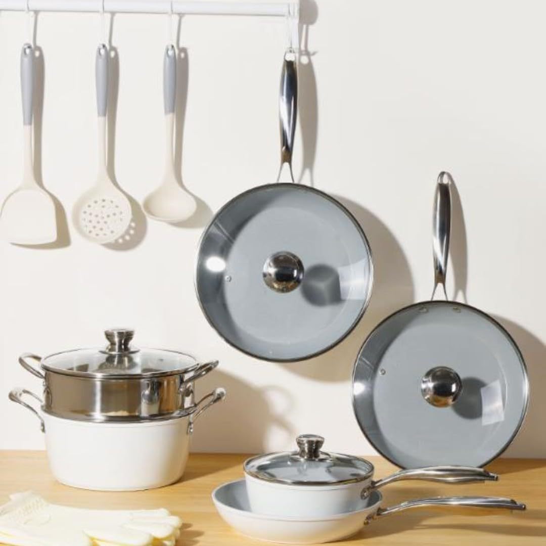 Conjunto de paneles de cerámica antiadherente conjunto completo de paneles de cocina de piso plano doméstico conjunto de cinco piezas de comercio exterior 12 piezas de cocina electromagnética