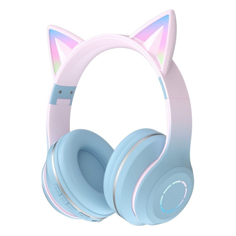 Nuevo popular gradiente de emisión de luz orejas de gato auricular Bluetooth auriculares e-sports juego de fábrica de auriculares al por mayor