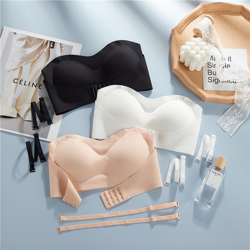 Simple Strapless Bra with Front Clasp for Girls, Beautiful Back Design, Non-Slip, Push-Up Bra for Small Busts, Wireless and Seamless Simple Strapless Bra with Front Clasp for Girls, Beautiful Back Design, Non-Slip, Push-Up Bra for Small Busts, Wireless and Seamless