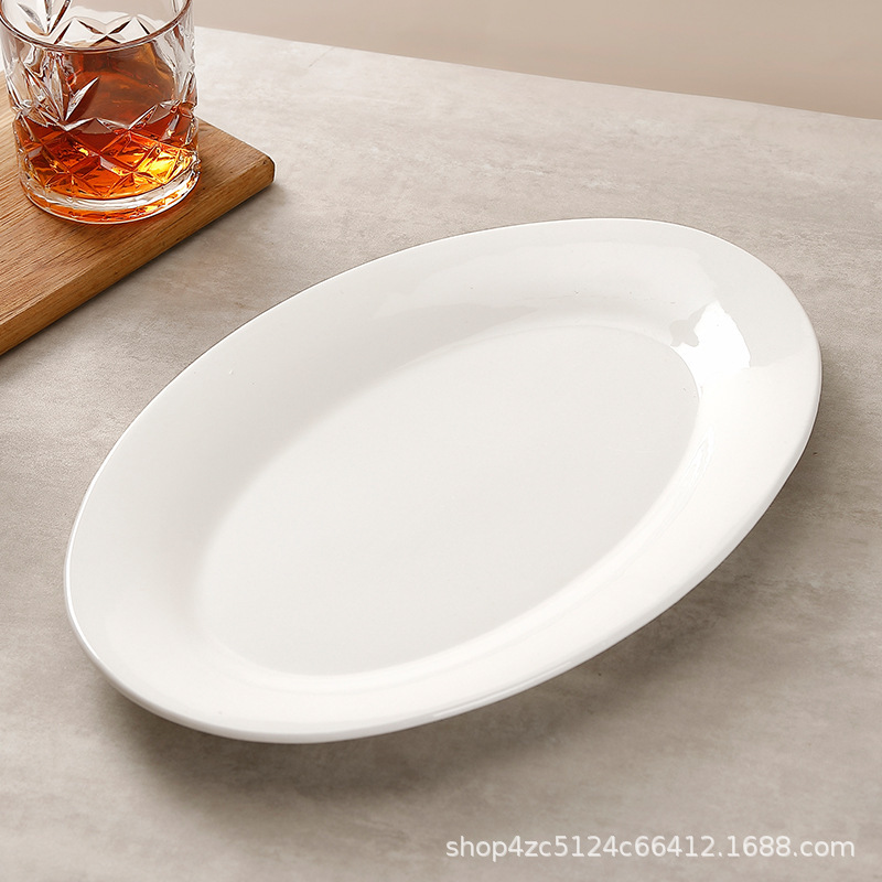 Pure White Ceramic Fish Plate Household High-grade Sense Oval Large Plate Western-style Hotel Plate Tableware Steak Plate