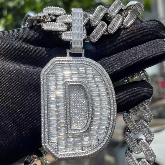 New Cross border Foreign Trade Hip Hop Men's Silver Mozambique Single Letter Pendant Hiphop Trendy Jewelry from Europe and America