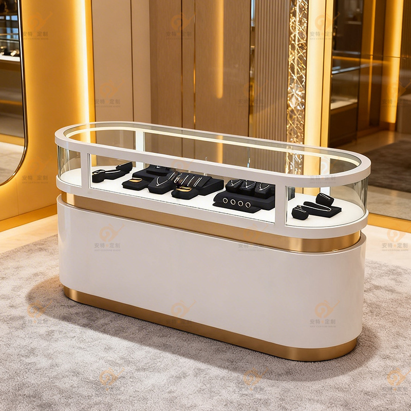 Jewelry Display Cabinet, Transparent Glass Island Display Stand, Sample Display Cabinet, Eyewear Product Display Cabinet