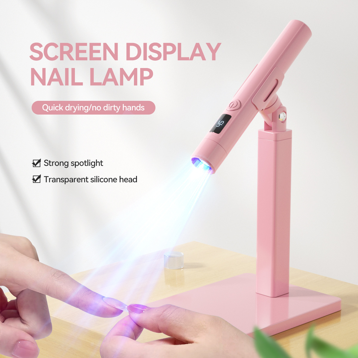 Soporte de lámpara de una palabra con pantalla rosa