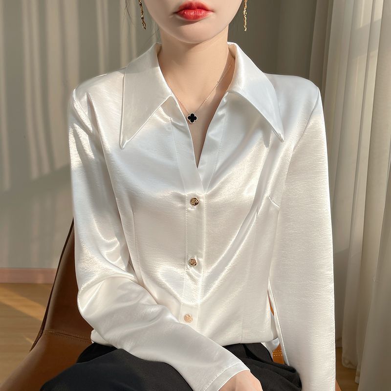 Satin Long-Sleeved Fashion Shirt Design New High-End 2025 Shirt Elegant Slim High-End Light Luxury Top