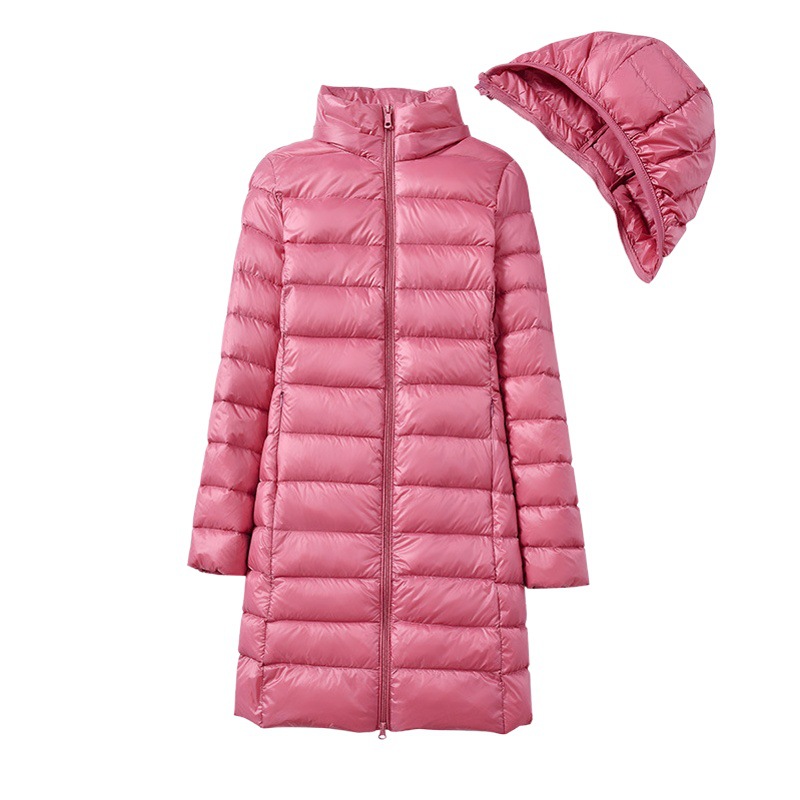 Lightweight Thin down Jacket for Women, Mid-Length, 2026 Autumn and Winter New Style, Slim Fit, Hooded, Plus Size Coat with Detachable Hood, Cross-Border
