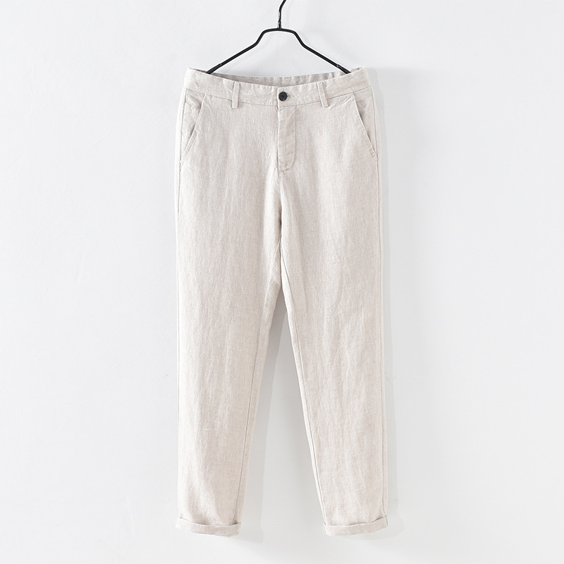 1608 Men's Linen Casual Trousers Summer Loose Straight-Leg Pants Youth Breathable Beach Pants Men's One Piece Dropshipping