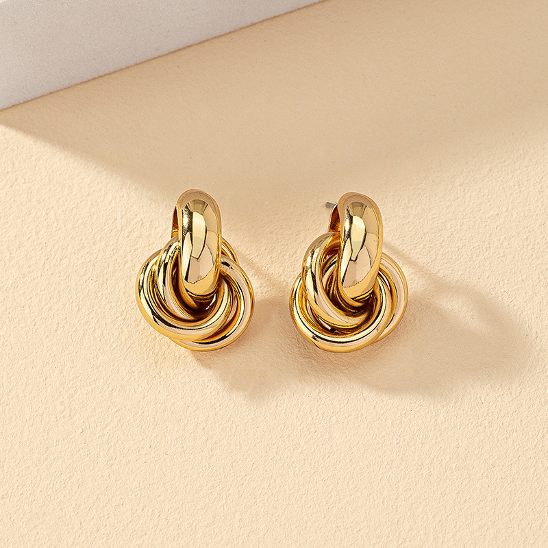 European and American Cross-Border Gold Hoop Earrings, Geometric Twisted Multi-Layered Twist Earrings, Niche Design, Versatile Earrings