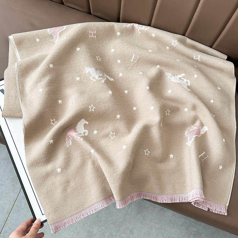 Bufandas coreanas de cachemira de dama 2025 pájaros con un bufón de aire acondicionado que se vuelve más grueso y cálido