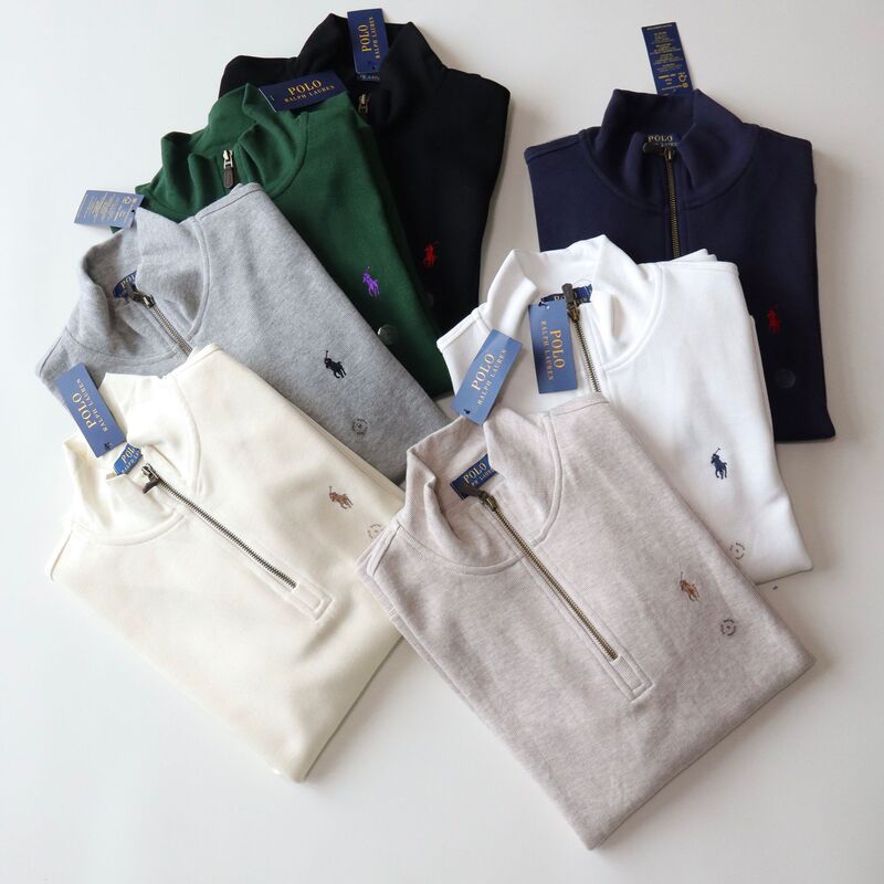 High-Quality Cross-Border Rl Ralph Lauren Logo Embroidered Half-Zip High-Neck Long-Sleeve Knit Sweater Unisex Sweatshirt