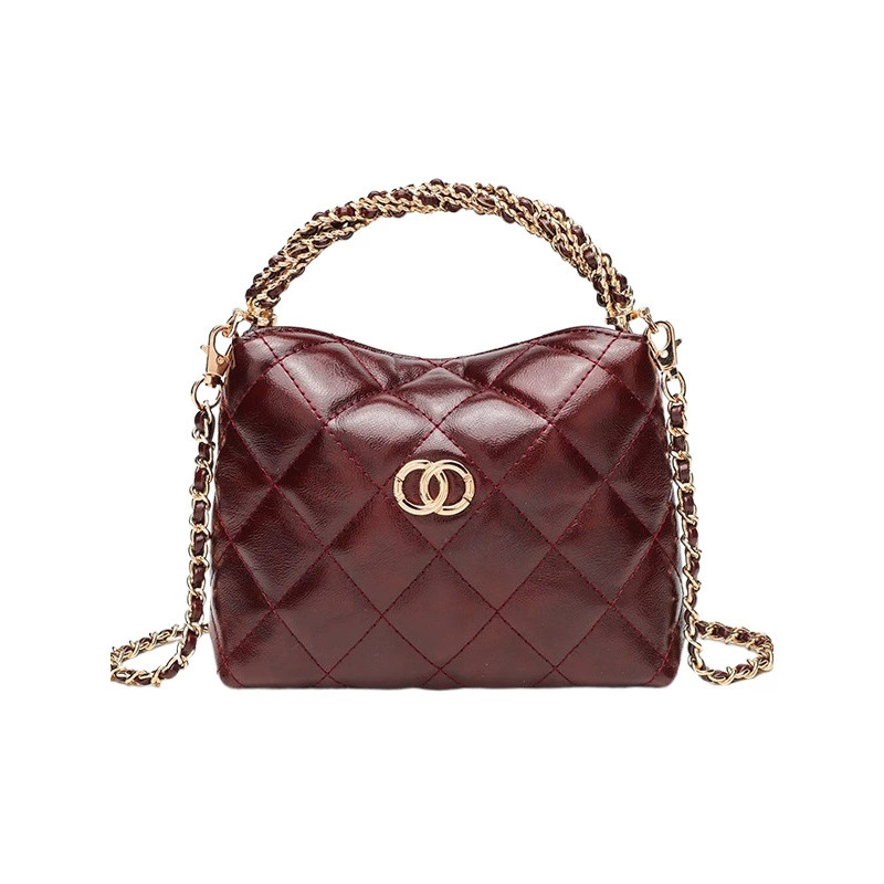 Chain, handle, lunch box, one-shoulder bag, genuine leather, Chanel style