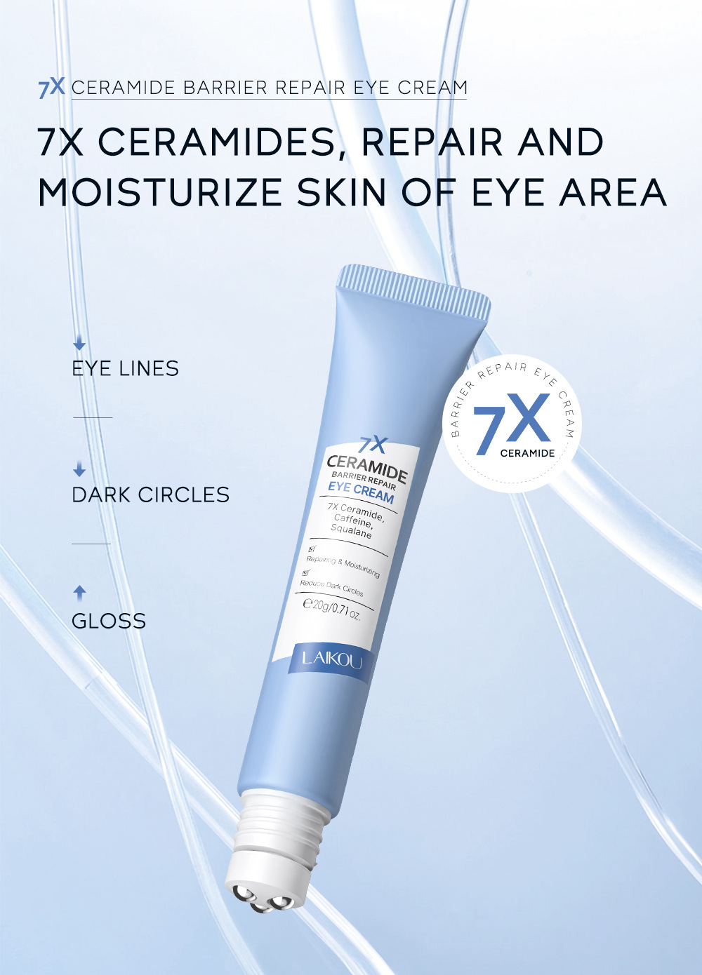 LAIKOU 20g Cross-border Ceramide Eye Cream is a skincare product from a manufacturer that hydrates and moisturizes the skin around the eyes undefined