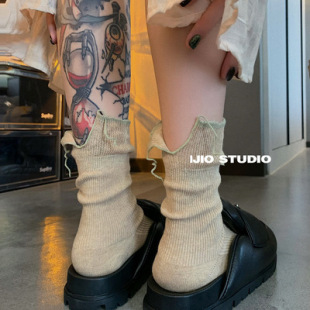 Socks women's net red back slit pile socks designer Japanese style artistic mid-calf retro niche tone women's socks