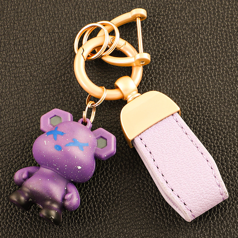 Llavero de oso de alta gama en el extranjero, colgante de llave de pareja, cuerda de mano de cuero, hebilla de metal duradera, hombre de comercio electrónico de Amazon