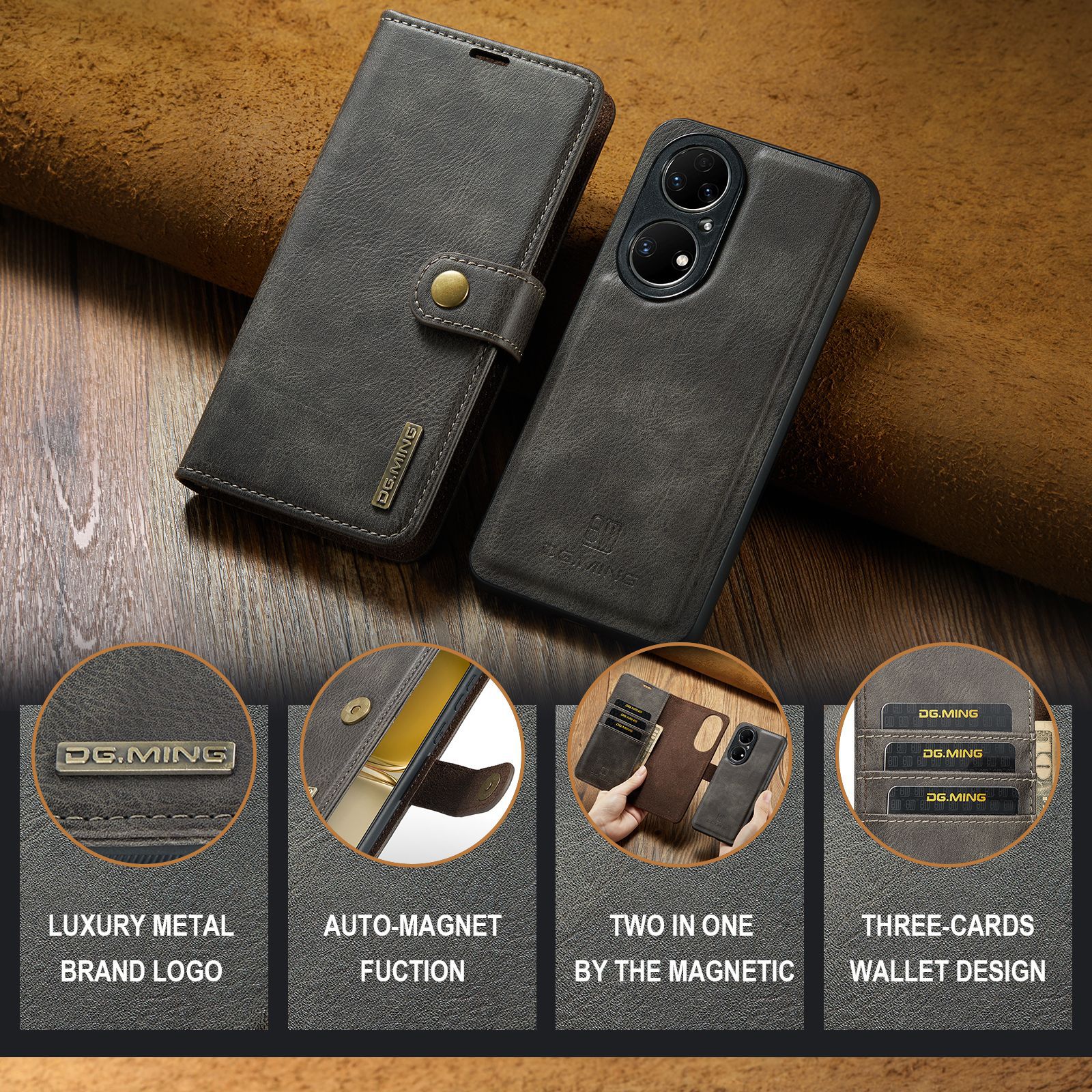 Magnetische Handyhülle Aus Leder Für Huawei P50 Und P50 Pro_voghion.com