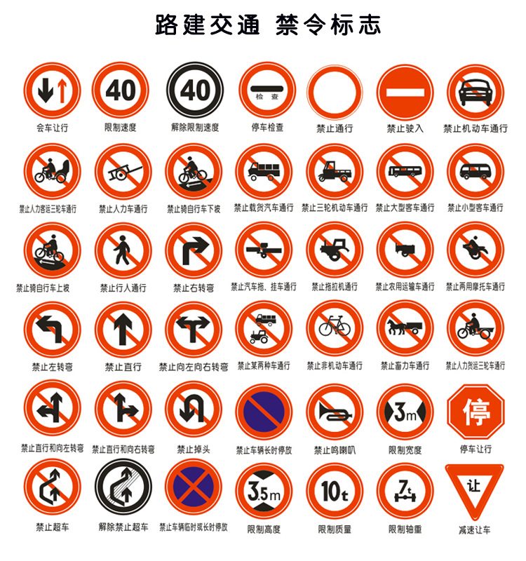 禁令标志禁止通行禁止左转停车让行标识限制速度路牌圆形铝板标牌 阿里巴巴