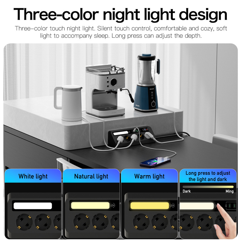 Amazonクロスボーダー専用ヨーロッパ延長コード三角形デスクトップコーナープラグタッチ3色ナイトライト|undefined
