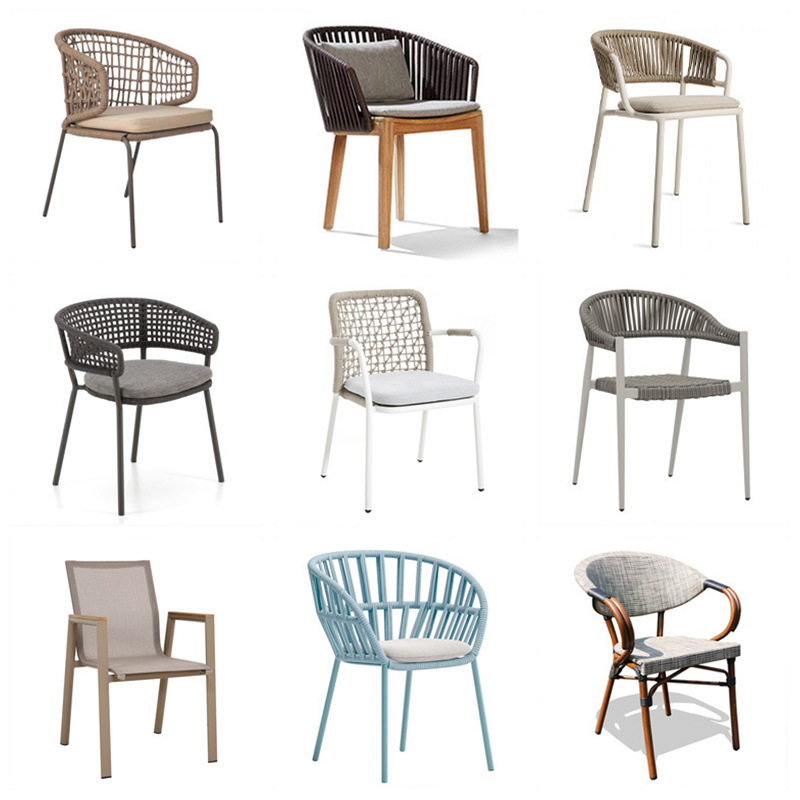 Mesa y silla de caña al aire libre patio jardín ocio balcón muebles cafetería terraza impermeable combinación de silla de caña solar