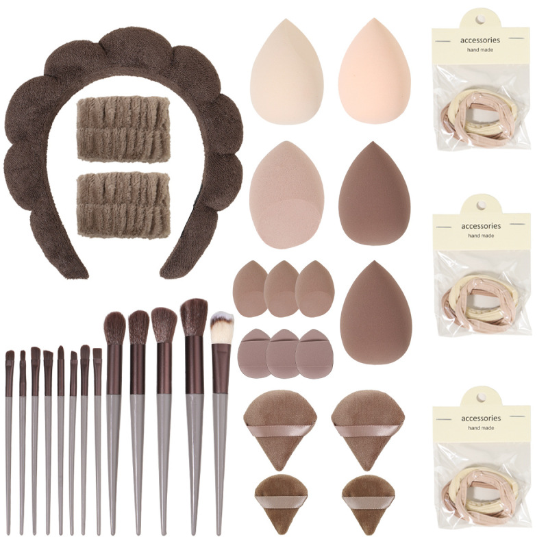 風品40pcs化粧ブラシ美化粧卵ヘアバンド洗面セット髪輪皮筋手首バンドヘアバンド親指パフ|undefined