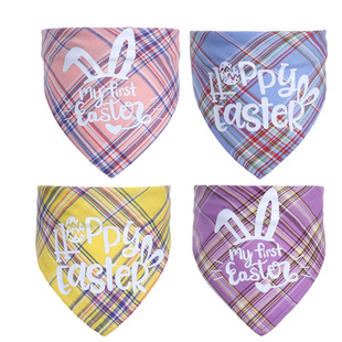 Cross-border Easter Bunny Pet Triangle Towel Single-layer Cotton Plaid Slippery Towel Cat and Dog Thin Scarf Jewelry
