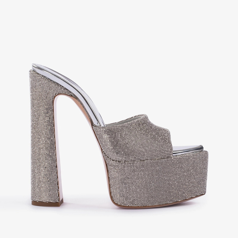 European and American Cross-Border Spring and Summer Thick-Soled Platform Super High-Heeled Sandals, Pointed Toe Rhinestone Wide Strap Open-Toe Sandals, Large Size Slippers European and American Cross-Border Spring and Summer Thick-Soled Platform Super High-Heeled Sandals, Pointed Toe Rhinestone Wide Strap Open-Toe Sandals, Large Size Slippers