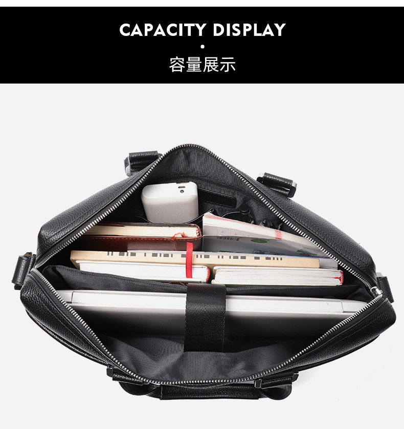 Túi xách tay nam da bò thật phong cách công sở, túi đeo chéo đựng laptop 15 inch — Màu đen chi tiết 7