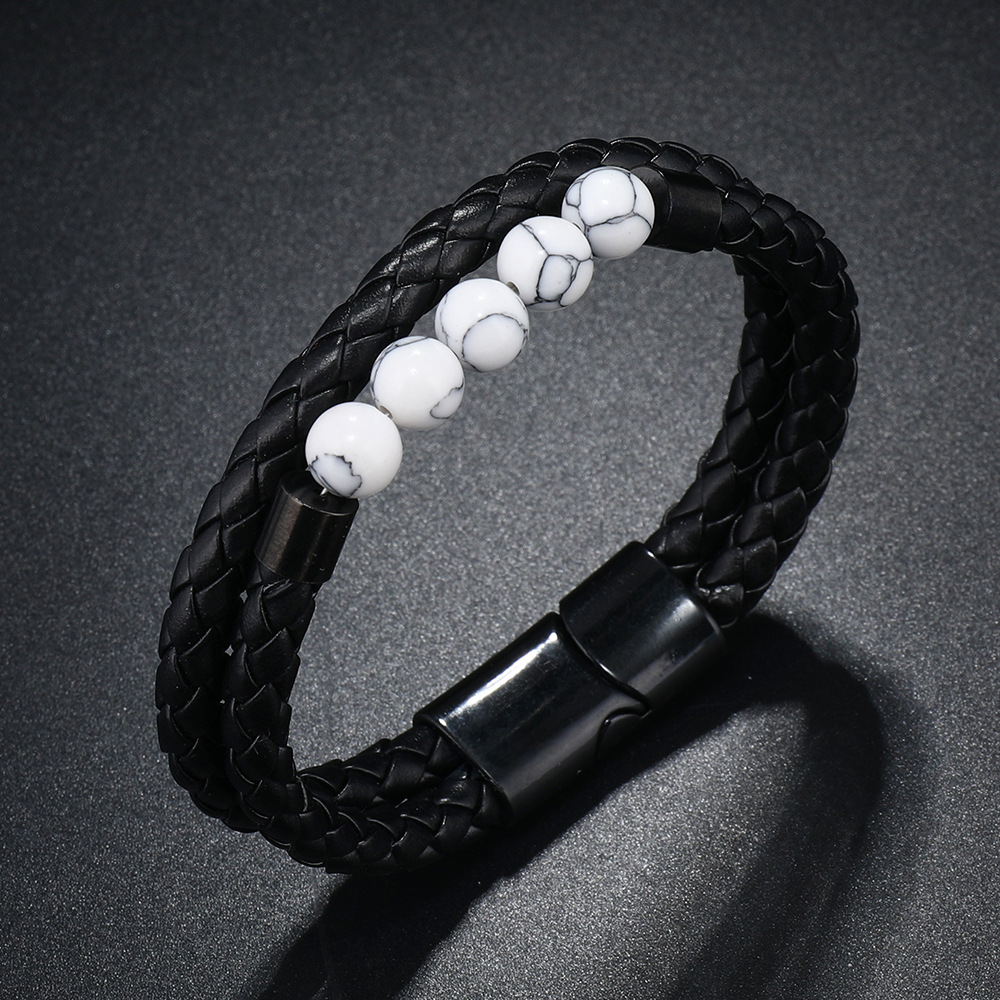 21g Weight Bangle Classification Pu Leather Chain Material 1 Piece Quantity Daily Occasion Pu Leather, Alloy Material Geometric Pattern All Seasons Season Men's Gender Beaded, Handmade Design Vintage Style, Punk Style Vintage Style Punk Geometric Pu Leather Alloy Beaded Handmade Men's Bangle Men Cord & Leather Bracelets 10