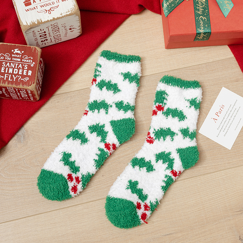 クリスマスの靴下のプレゼントの箱の女性のサンゴの絨毯の厚い保温の家の床の靴下の秋冬のぬいぐるみの床の靴下の睡眠の靴下|undefined