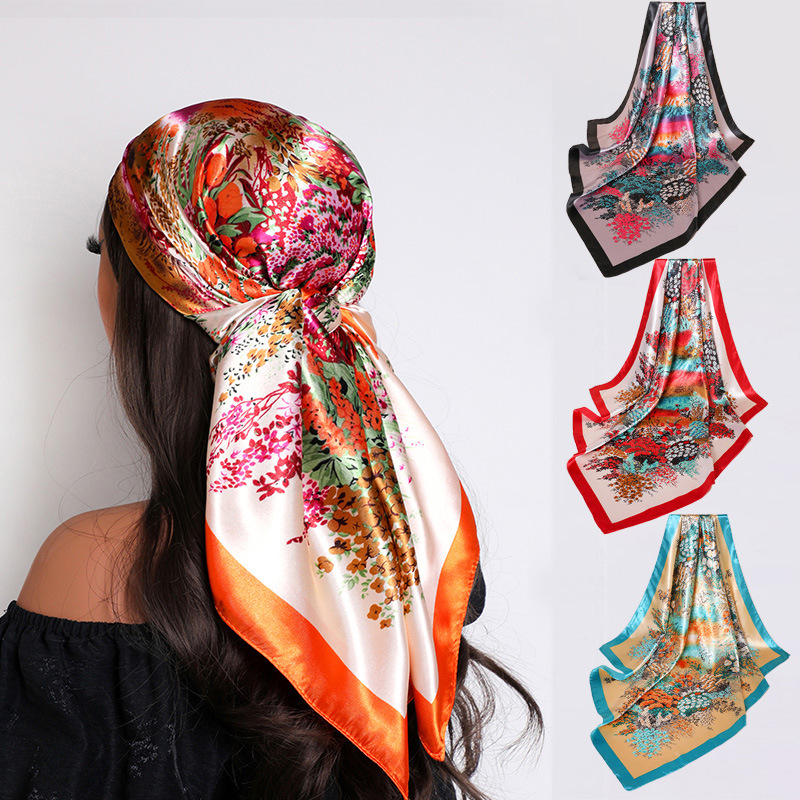 Women's Fashionable And Versatile Floral Print Headscarf 90% Matte Silk Scarf Wholesale Summer Accessory_voghion.com