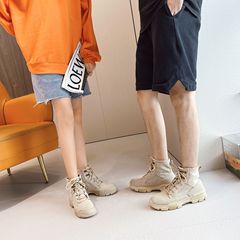 馬丁靴女2023秋季新款真皮厚底短靴韓版百搭情侶款男帆布機車靴子