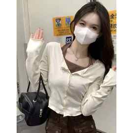 早秋季纯欲挂脖内搭设计感小众两件套T恤长袖独特chic上衣甜辣女