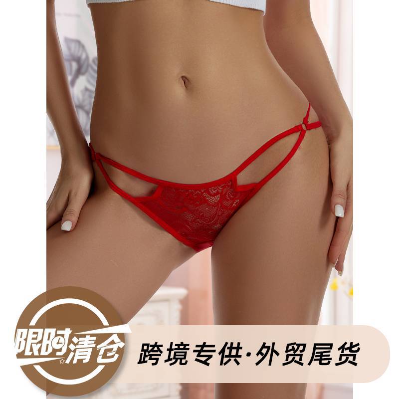 Xiamen cauda de stock ropa interior roja damas encaje sexy tela de tela T-pantalones atractivo al por mayor transfronterizo